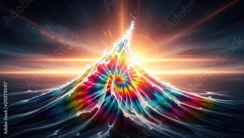 Vibrant psychedelic abstract wave with colorful swirling light patterns.