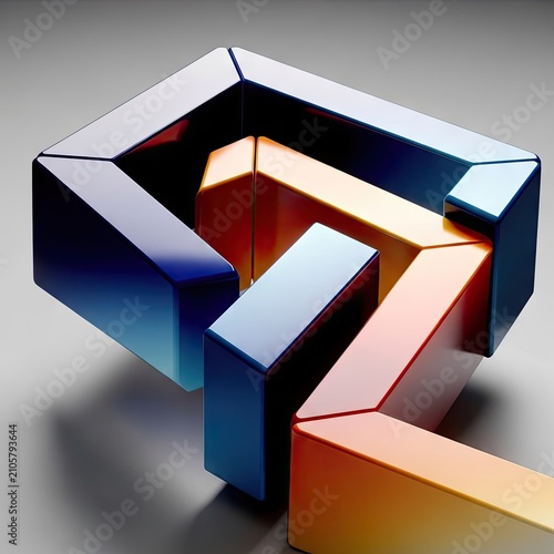 Abstract blue and orange geometric blocks.