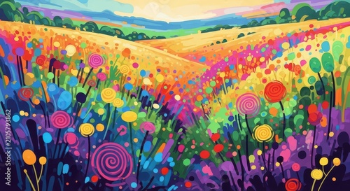 Vibrant abstract digital art with colorful floral patterns.