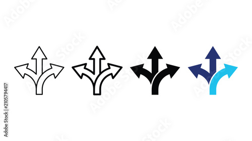 Schilderij op canvas Set of threeway split arrows icons, vector illustration of directional signs for