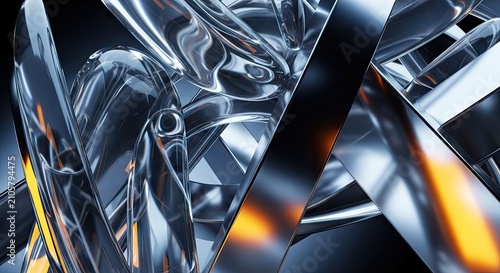 Abstract glass spheres and sharp metal blades composition.