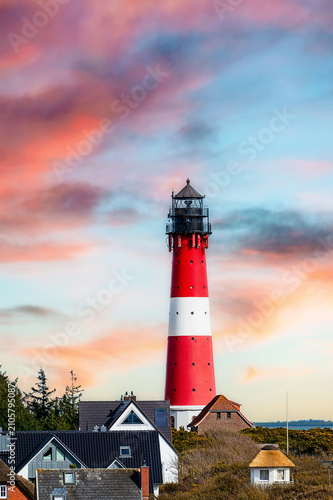 The Hörnum lighthouse on Sylt in the evening atmosphere. 