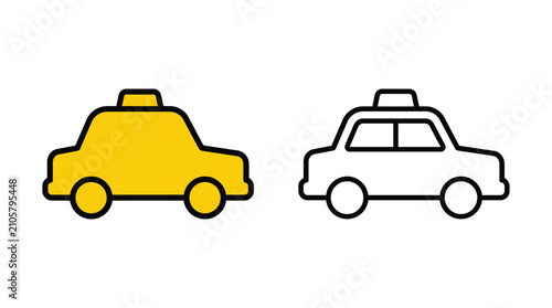 Taxi Car Line Icons With Yellow And Black Outlines