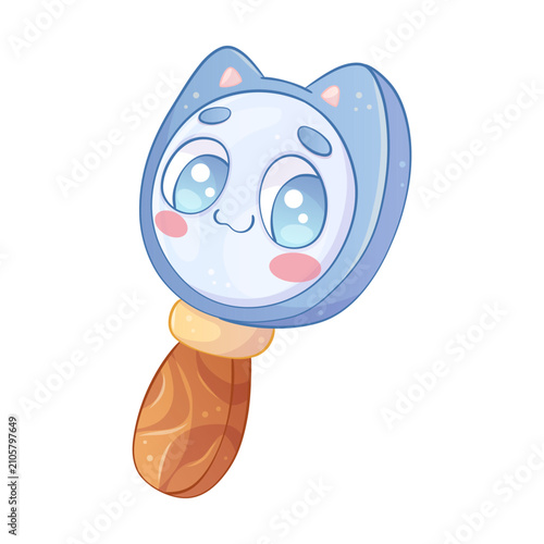 Hand-drawn cute cartoon character with a magnifying glass. Cartoon children's vector illustration for the design of posters, postcards for printing, textiles