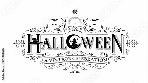 Elegant vintage Halloween typography design. Decorative spooky holiday vector animation.