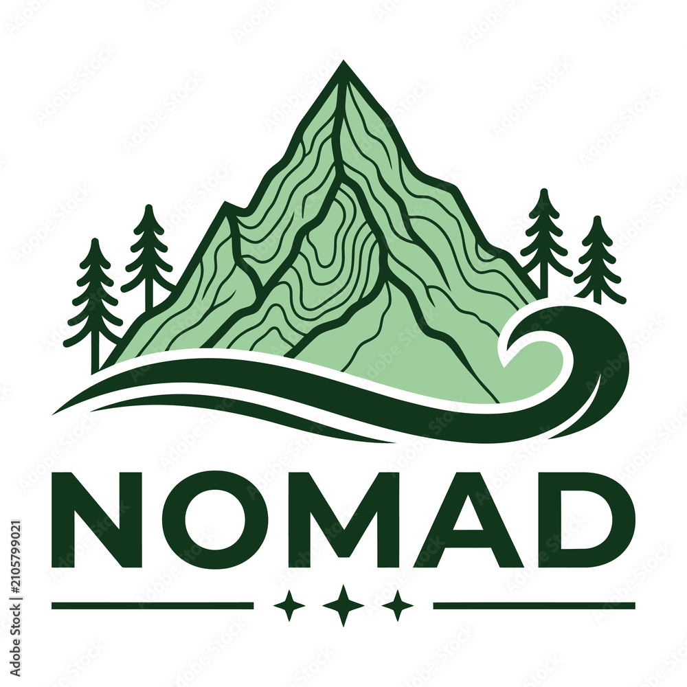 Obraz premium Nomad logo with mountain wave and trees
