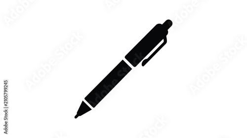 Ballpoint Pen Silhouette On White Background Minimalist Design
