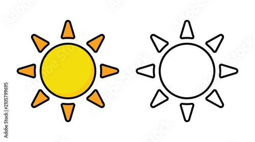 Sun illustrations yellow and black line art on a white background