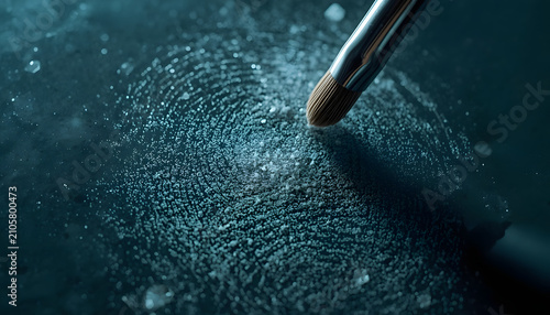  intricate brush dusting reveals faint fingerprints on a smooth glass surface,  forensic scene; Symbolizing Forensic Investigation Process, created with generative ai