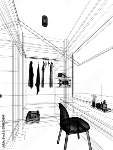 3d rendering of interior walk-in closet room