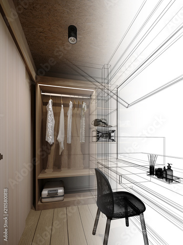 3d rendering of interior walk-in closet room