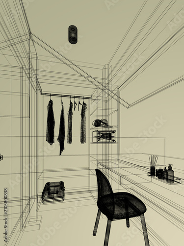 3d rendering of interior walk-in closet room