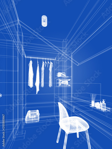 3d rendering of interior walk-in closet room