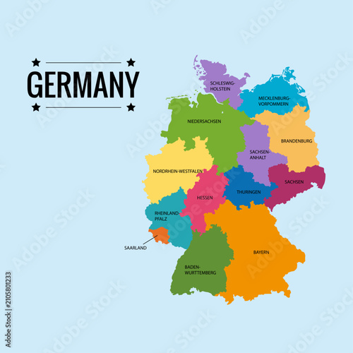 Photos Colorful political map of Germany with federal states, ideal for education, geography, travel, and infographic projects