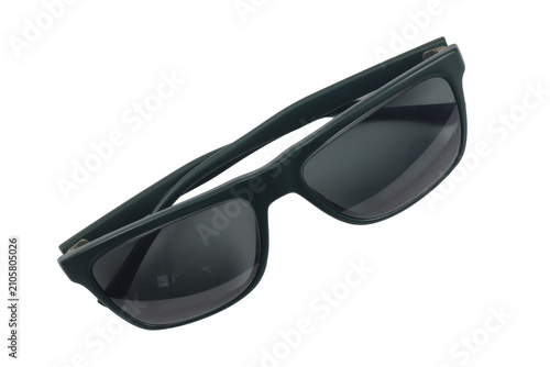 Fashion sunglasses with matte dark green frame isolated background