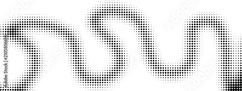 Halftone wave pattern vector, black and white dotted curved line, abstract pop art halftone texture, minimalist geometric wave element for modern design