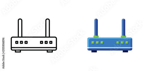 Wireless router with antennas on white background in flat design style