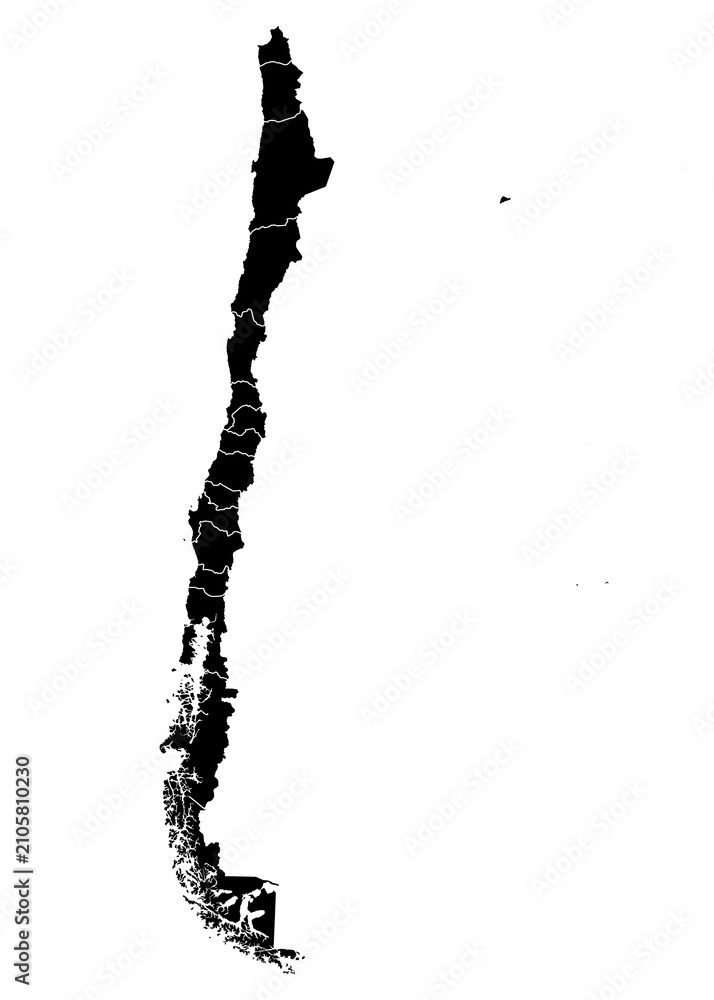 Fototapeta premium A contour map of Chile with regional borders. Chilean administrative silhouette