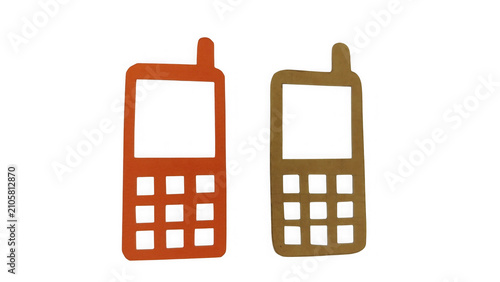 Two simple hand drawn mobile phone icons in orange and brown colors for design isolated on transparent background