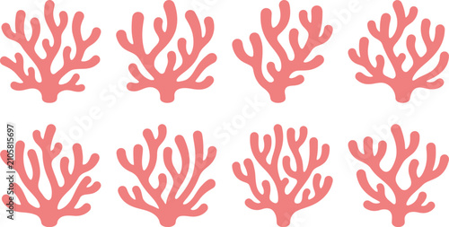 Pink Coral Reef Marine Life Vector Illustration Set for Marine Biology Education, Ocean Conservation Posters & Summer Beach Graphics (EPS)