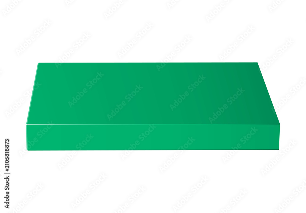 Obraz premium Green 3D rectangular flat shelf, platform or podium with shadow isolated on transparent background
