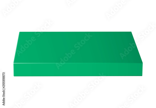 Green 3D rectangular flat shelf, platform or podium with shadow isolated on transparent background