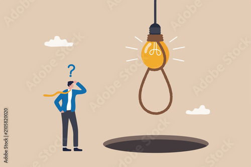 Schilderij op canvas Business risk or challenge, mistake or failure, bad and stupid idea self sabotag