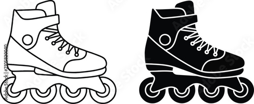 Cuadro en lienzo Rollerblade Icon featuring inline skates, sports fitness, recreation, outdoor activity, skating equipment, and athletic lifestyle symbols in outline and solid black glyph vector styles