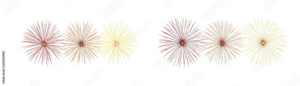 Obraz premium Set of colorful fireworks isolated on transparent background