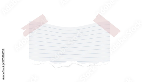 Set of three torn paper notes with adhesive tape isolated on transparent background