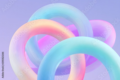 Abstract pastel 3d interlocking rings on a soft lavender background with glowing gradient colors