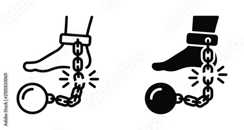 Broken chain and ball shackle on human foot icon representing freedom liberation escape from slavery prison and gaining independence rights