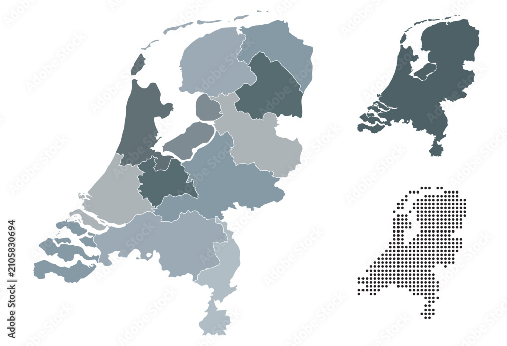 Obraz premium Set maps of Netherlands with provincies borders