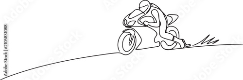 Schilderij op canvas Single one line drawing attractive rider on sport motorcycle leaning and dragging knee