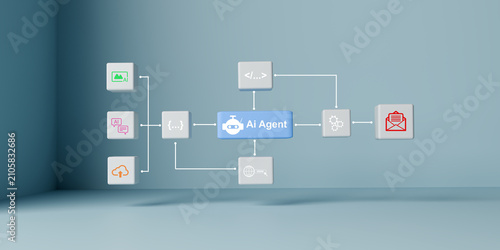 Fotografía Illustration showing AI agent processing data inputs and generating automated ou