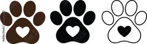 Three cute paw prints with heart shapes vector illustration