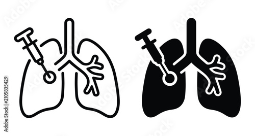 Human lungs with syringe injection icon set representing medical biopsy treatment vaccination respiratory health care pulmonary medicine clinical procedure diagnostic test