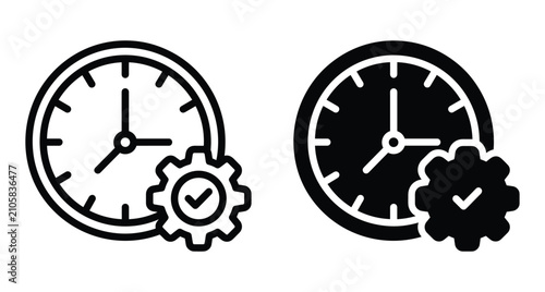 Clock icon with gear and checkmark representing time management productivity efficiency scheduling optimization workflow process automation deadline control and task completion