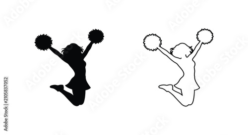 Foto Cheerleader jumping with pom poms a black and white silhouette illustration agai
