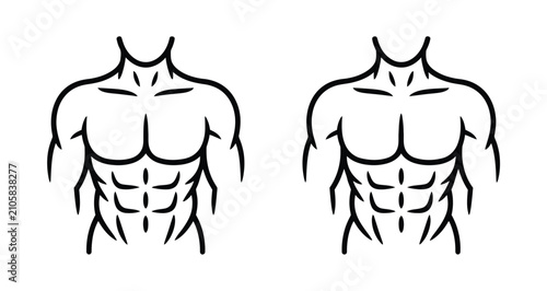 Cuadro en lienzo Male muscular body vector icons, athletic torso outline featuring chest and abs for fitness training, sports, anatomy and wellness projects