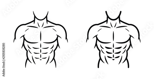 Cuadro en lienzo Male muscular torso icon set, athletic body outline with defined chest and abdominal muscles for fitness, gym, bodybuilding and healthcare designs