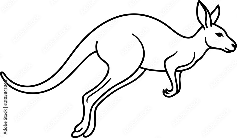 Fototapeta premium Simple line art drawing of a wild kangaroo hopping isolated white background kangaroo wildlife