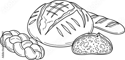 Photos Fresh baked assorted bread loaves and slices vector illustration with bread slic