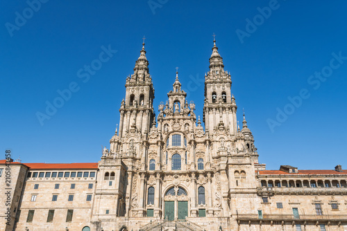 Historic santiago de compostela cathedral facade, iconic landmark and final destination for pilgrims on the way of saint james in Galicia, Spain