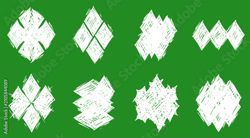 Fotografie Abstract White Chalk Diamond Shape Elements Vector Set for Graphic Design, Minim