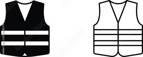 Canvastavla Safety Life Jacket Silhouette Vector Set with Filled and Outline Personal Flotat