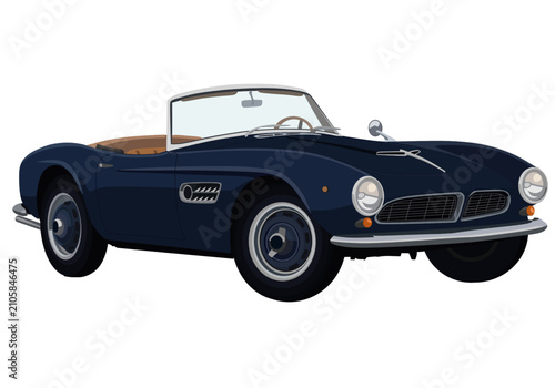 Tableau sur toile Vintage dark blue classic roadster convertible car isolated on white background