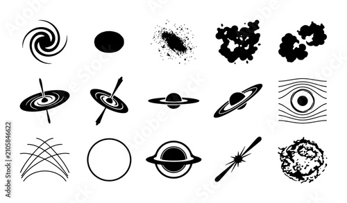 Картината върху платно Black hole and deep space phenomena vector set, 15 astronomical icons including