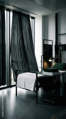 Minimalist Hospital Room With Open Curtains And Bed