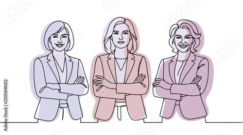 Confident women continuous line illustration purple business